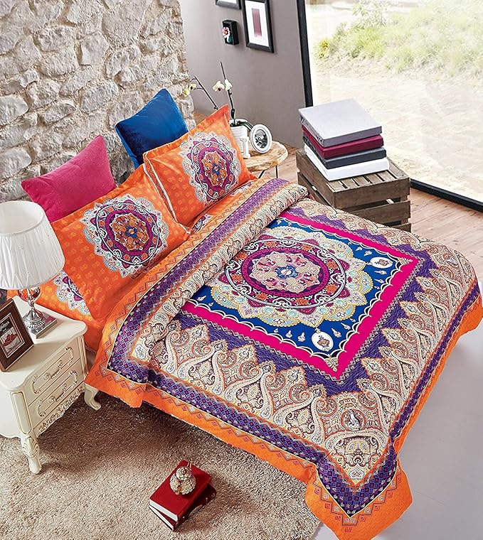 Bohemian Moroccan Duvet Cover Set, Elegant Floral Pattern Colorful