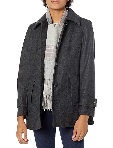 London Fog Women's Single-Breasted Wool Blend Coat with Scarf