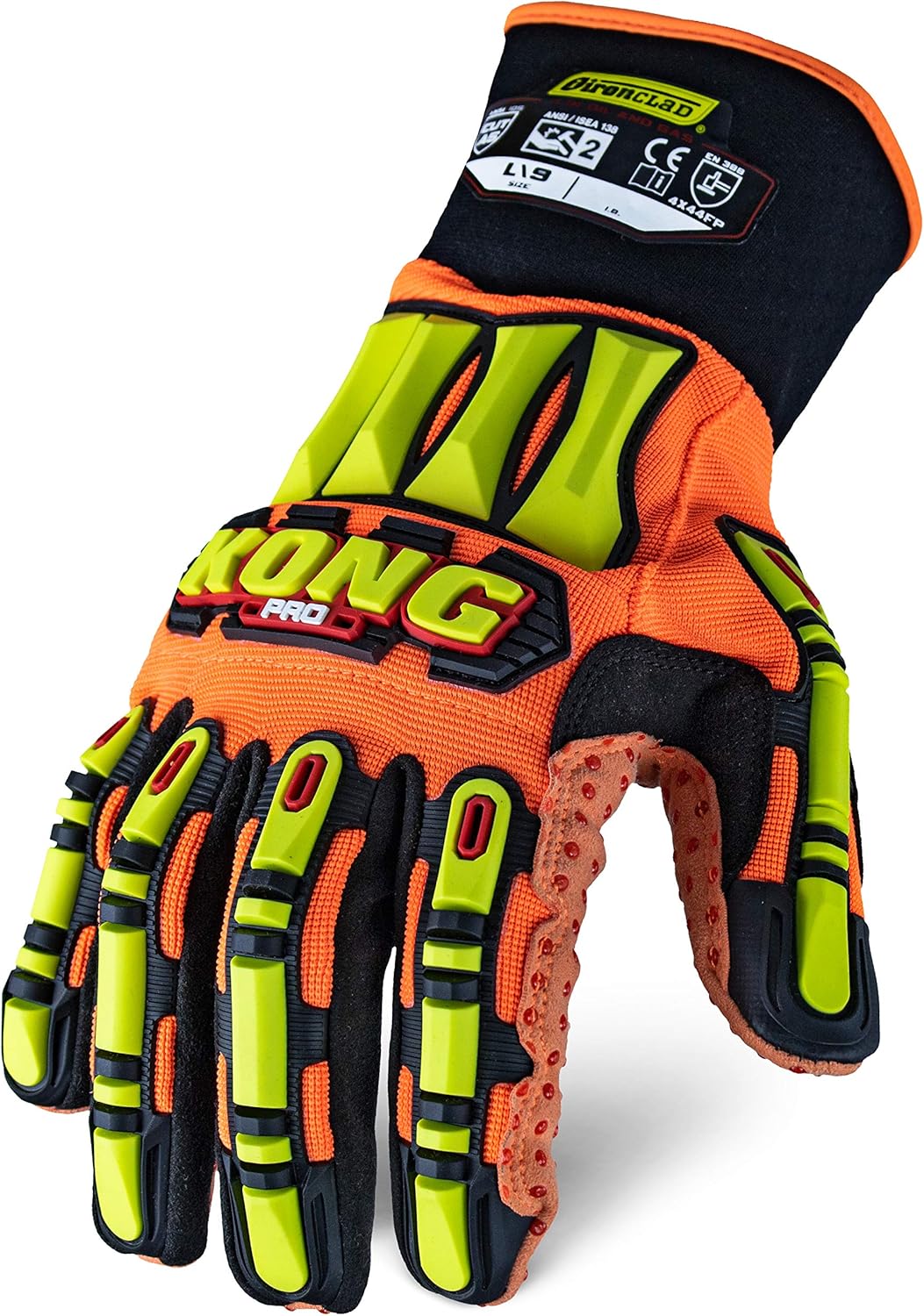 Ironclad KONG Pro HiViz Glove; TPR Impact Protection, A6 Cut Resistant, Level 5 Abrasion, Sized