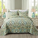 Etwel Queen Size Quilt Set, Crown Green Queen Quilt 3 Pieces, Lightweight Cotton Bedspread, Soft Bedding Set for All Season, Reversible Coverlet Bedding Set, Queen Size 90"x98"