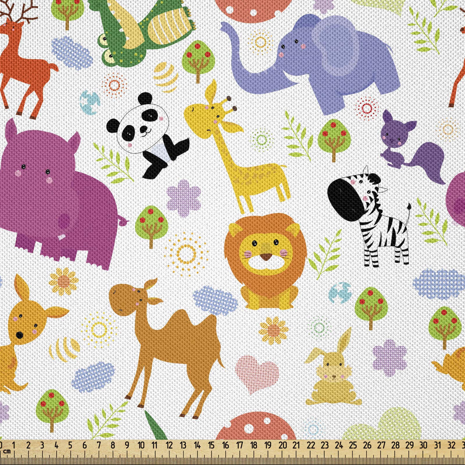 ABAKUHAUS Cartoon Animal Fabric by the Yard, Love of Nature Theme Children Kids Pattern with Exotic Zoo Comic Characters, Microfiber Fabric for Arts Crafts Textiles Decor 1M (148x100cm), Multicolor