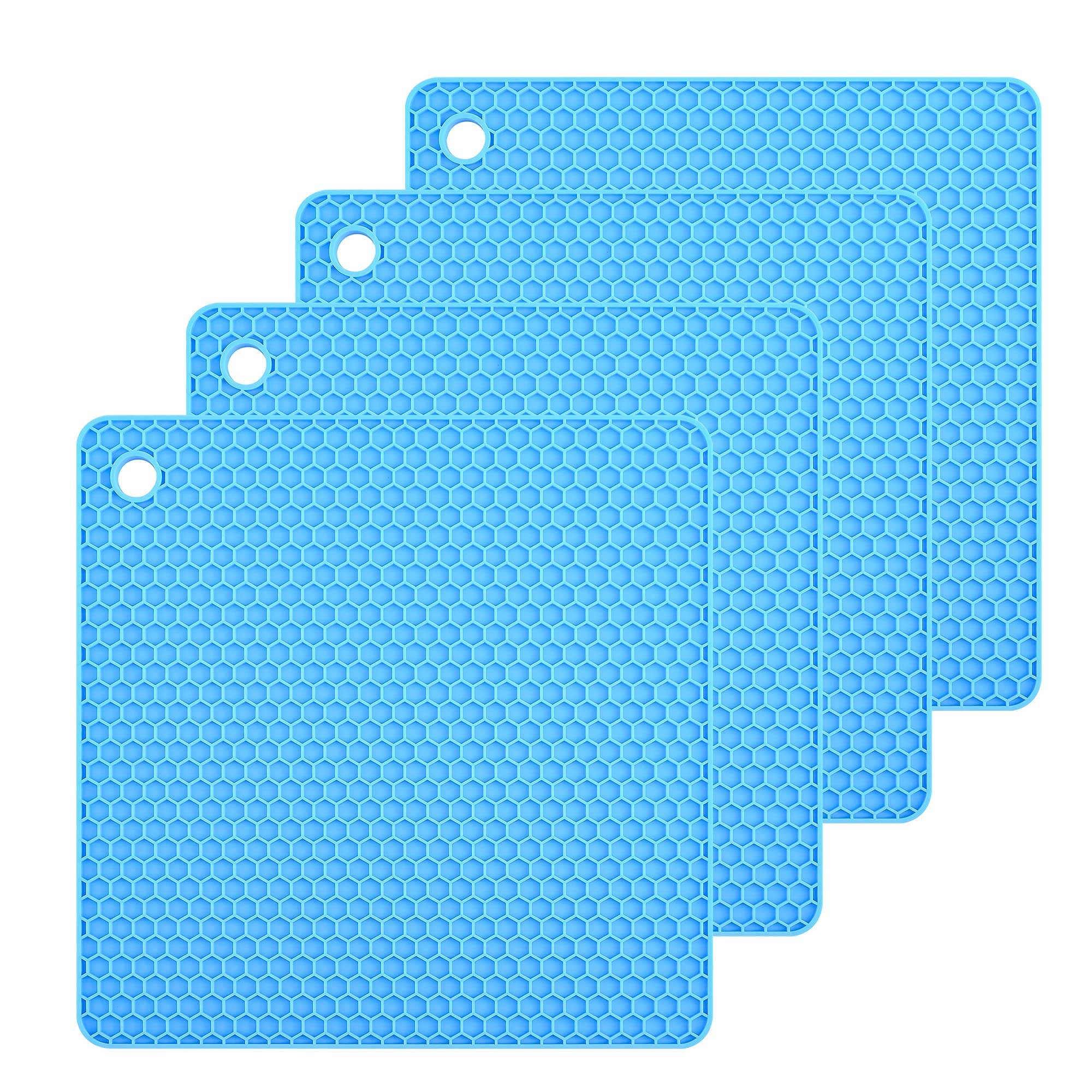 Lucky Plus Silicone Trivets Mat for Dish Hot Pads for Counter Top,Pan and Pot Heat Resistant Hot Protector Workshop,Coffee Mat or Placemats 4 Pack,Size:7.5x7.5 Inch, Color: Blue,Shape:Square