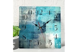 ArtSocket Wooden Wall Clock Silent Non-Ticking, Green Blue Grey Teal Abstract Painting Gray Square Rustic Coastal Wall Clocks Decor for Home Kitchen Living Room Office, Battery Operated(12 Inch)