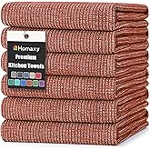 Homaxy Premium Kitchen Towels(18”x 28”, 6 Pack), Large Cotton Kitchen Hand Towels, Flat and Terry Dish Towels, 380 GSM Highly Absorbent Tea Towel Set with Hanging Loop, Rust