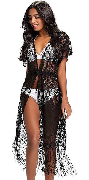 Costyleen Summer Womens Beach Wear Cover up Swimwear Bikini Lace Floral Long Maxi Beach Dress