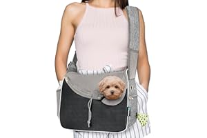 PetAmi Small Dog Sling Carrier, Soft-Sided Crossbody Puppy Carrying Purse Bag, Adjustable Sling Pet Pouch to Wear Medium Dog Cat Travel, Dog Bag for Traveling, Poop Bag Dispenser, Max 10 lbs, Gray