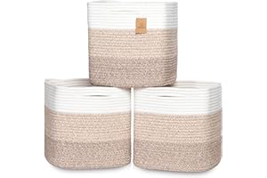 NaturalCozy 13 Inch Cube Storage Bins Cotton Rope Woven Baskets for Organizing 3-Pack | 13 x 13 Storage Cubes | Fabric Square Storage Baskets for Shelves Organizer, Kids Toy Bins, Closet Baby Nursery