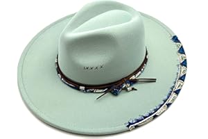 Wotfim Big Wide Brim Fedora Hat for Women Man Felt Panama Hat with Band Western Outdoor hat