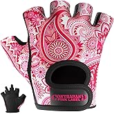 Contraband Pink Label 5387 Womens Design Series Paisley Print Lifting & Rowing Gloves (Pair) - Lightweight Vegan Medium Padded Microfiber Amara Leather w/Griplock Silicone