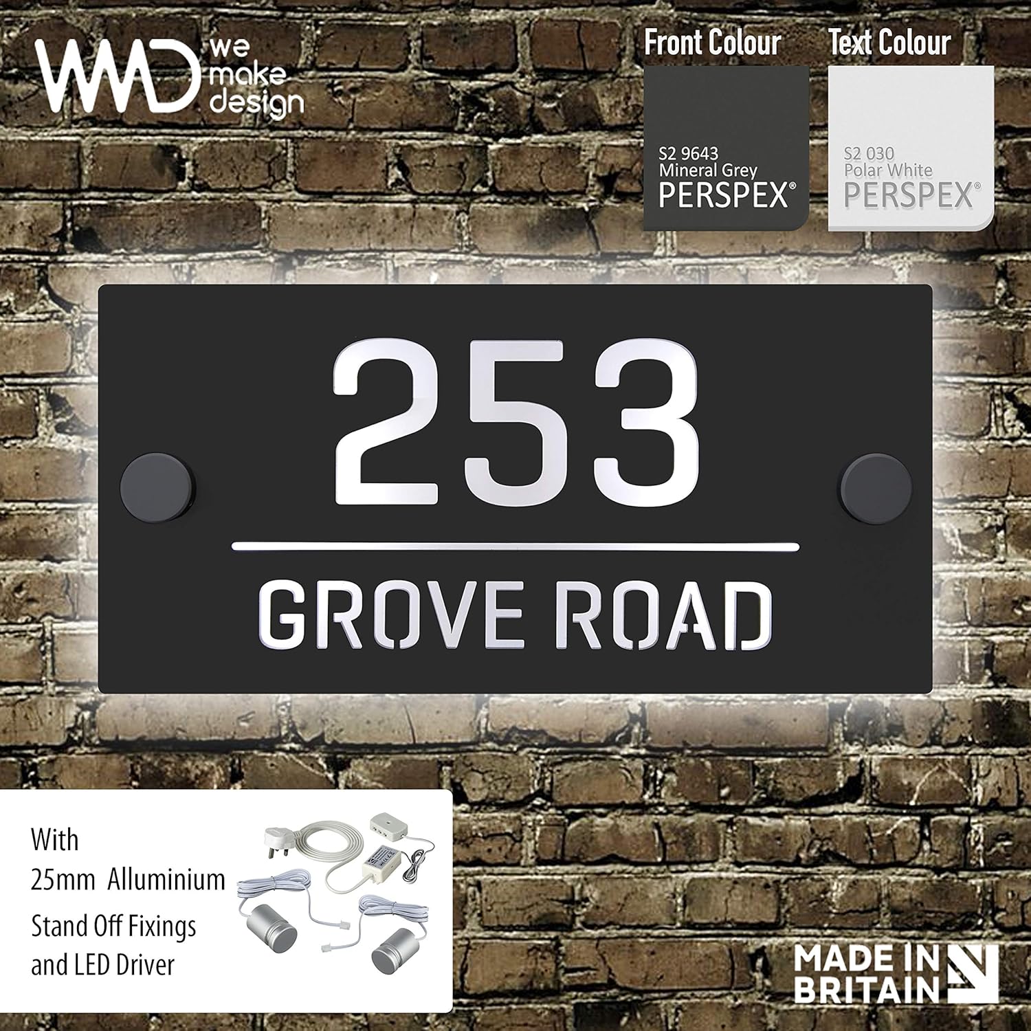 Contemporary LED Illuminated Acrylic House Sign Modern LED