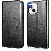 ICARER Compatible for iPhone 14 Plus Case, Premium PU Leather Wallet Case, with 3 Card Slots, Kickstand RFID Credit Holder Compatible for iPhone 14 Plus 6.7 inches (Black)