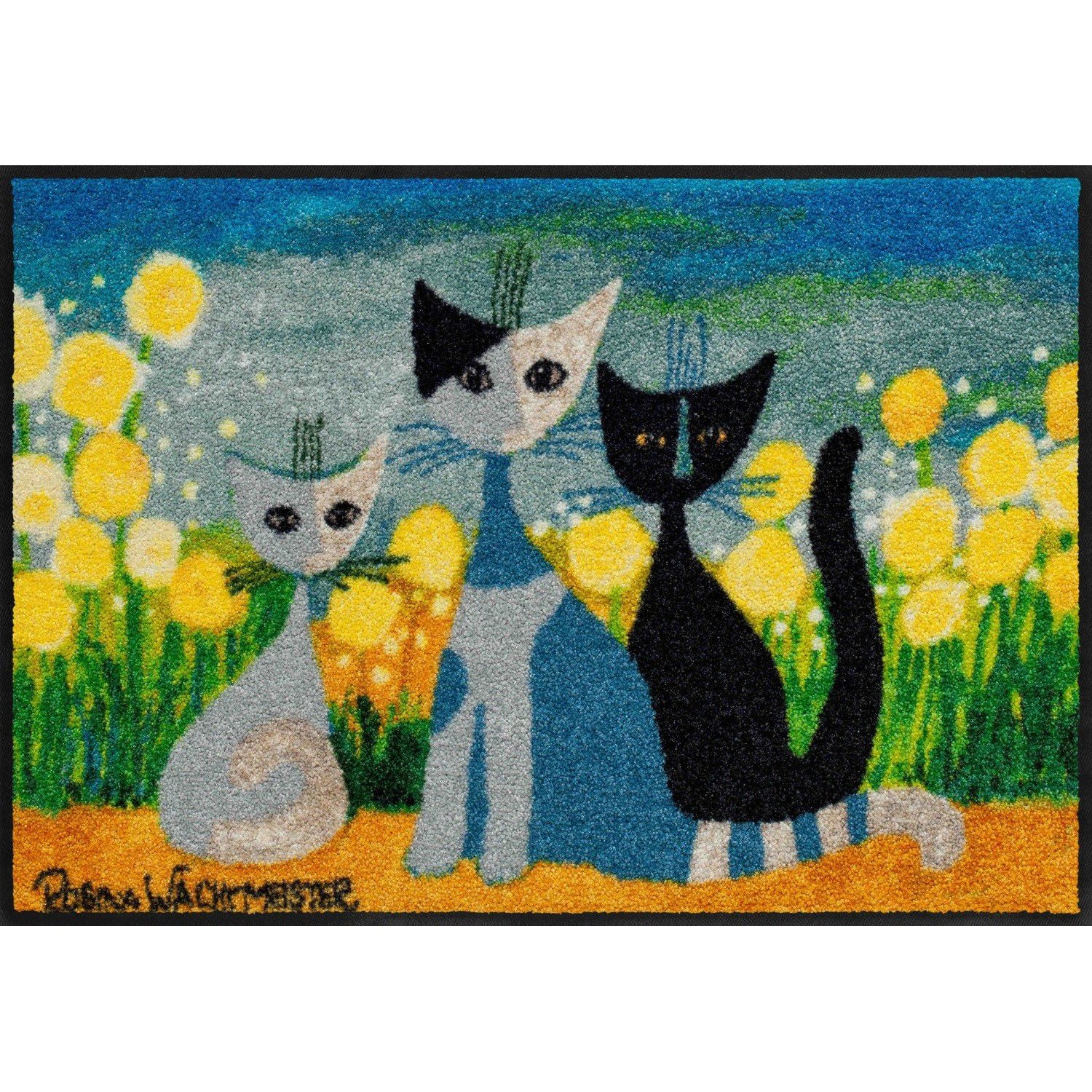 Springtime Lifestyle Doormat, 50 x 75 cm, Spring Entrance Mat, Colourful Flowers, Cats