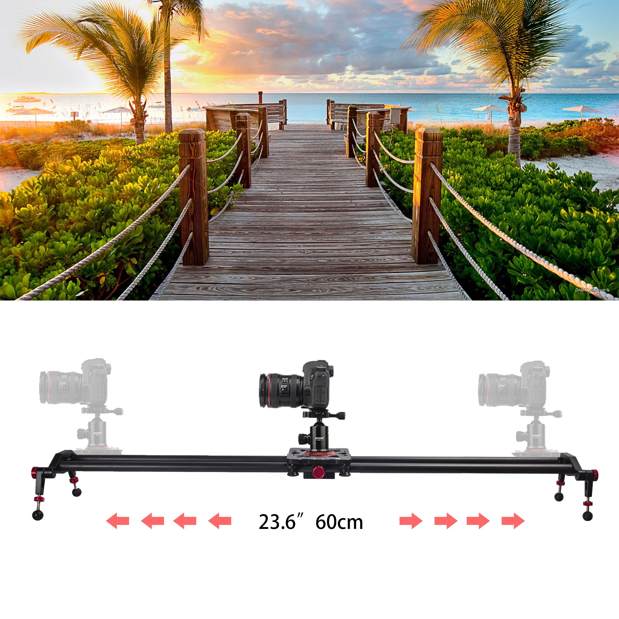 ZoMei Camera Slider Carbon Fiber Dolly Rail, 23 inches/60 cm with 1/4\