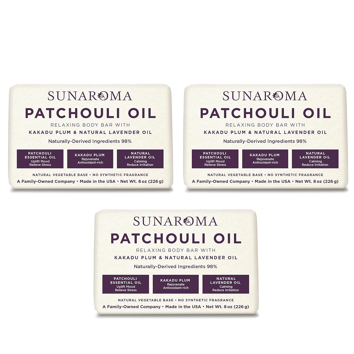 Sunaroma Skin Care, Relaxing Patchouli Oil Body Bar, 8 oz