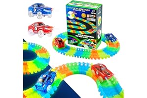 USA Toyz Glow Tracks Starter Kit Race Tracks and 2 LED Toy Cars - 216pk Glow in The Dark Bendable Flexible Rainbow Race Track Set with 2 Light Up Car Toys, STEM Building Toys for Boys and Girls