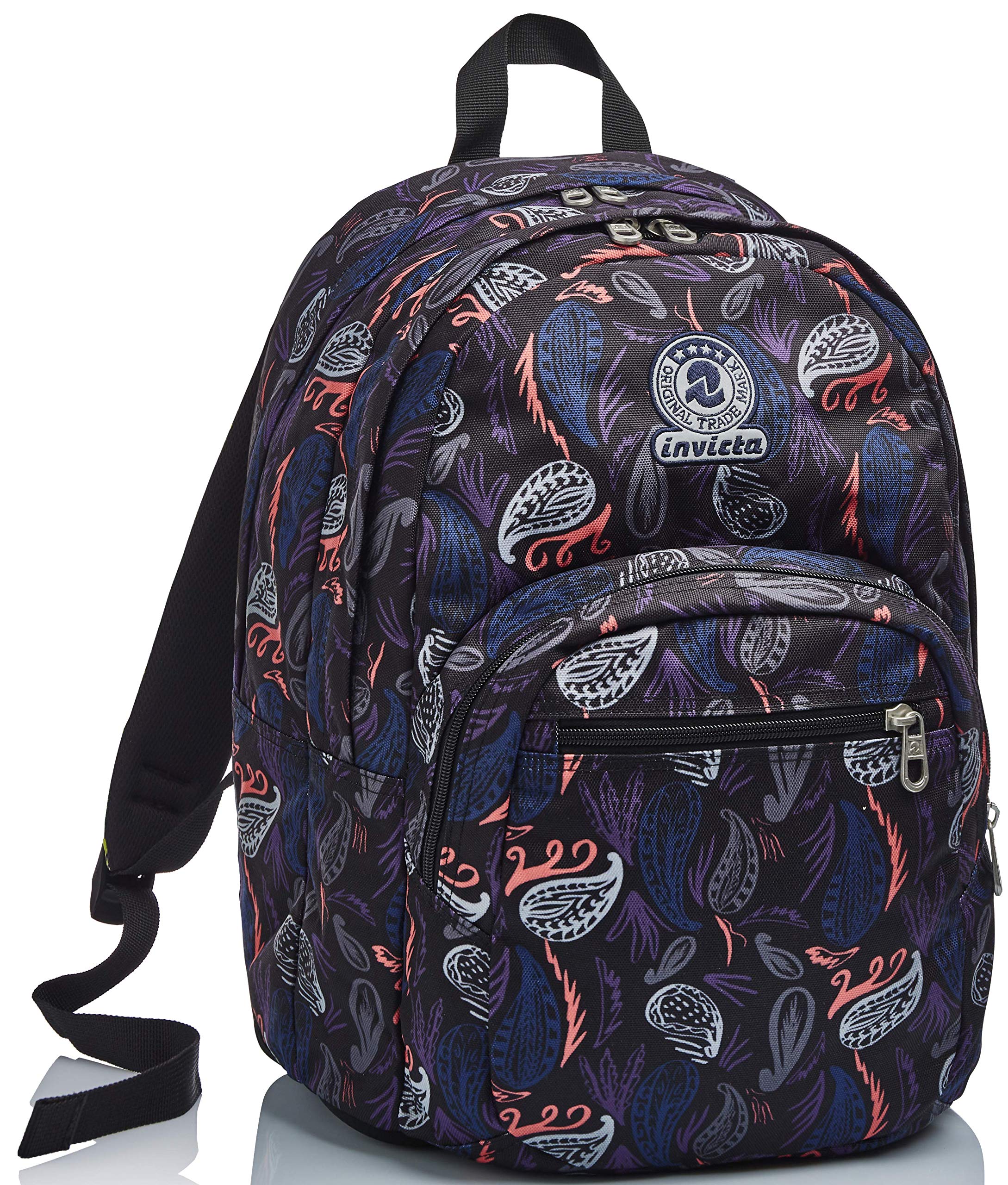 Invicta Backpack, Format PAISLEY Knapsack Book Bag, One Size for Teen, Girls&Boys, Large Capacity, For School, Sport & Free Time, Italian Design, black