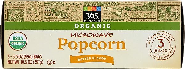 365 EVERYDAY VALUE, ORGANIC MICROWAVE POPCORN, BUTTER FLAVOR, 3.5 OZ, 3 PK