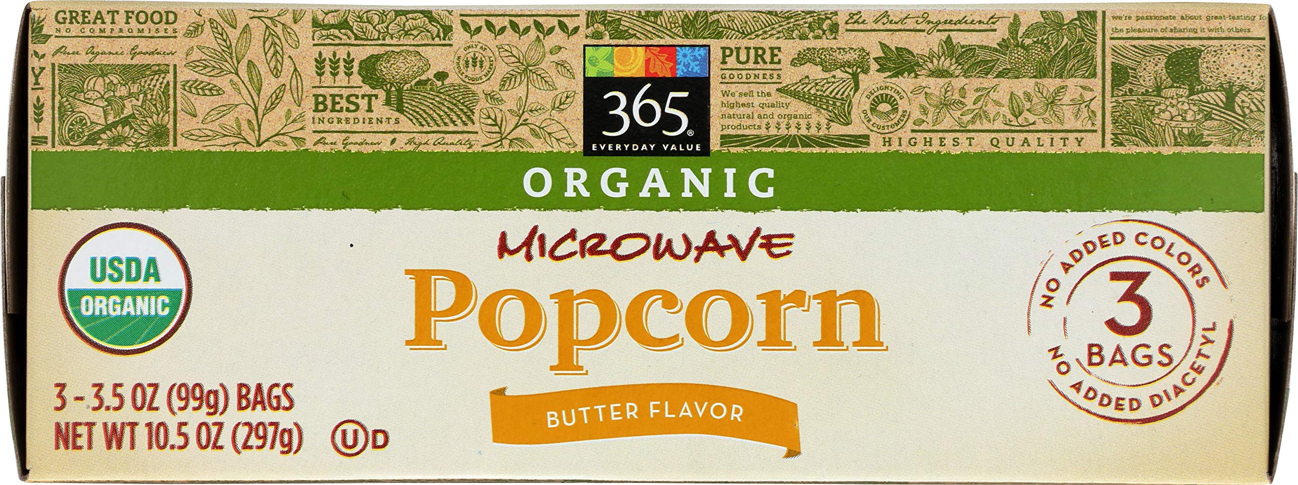 365 Everyday Value, Organic Microwave Popcorn, Butter Flavor, 3.5 Oz, 3