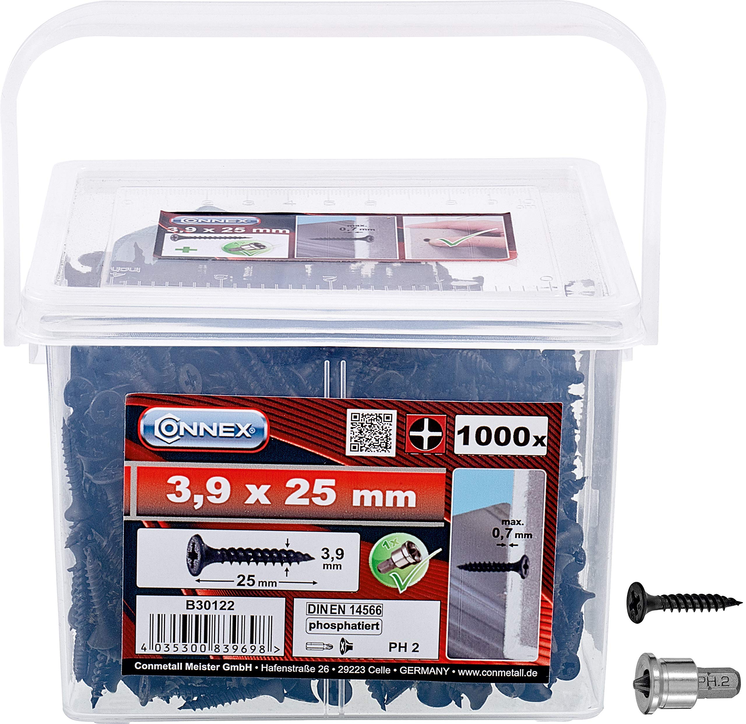 CONNEX B30122 Dry Wall scr. fine THR. 3,9x25, Black, 3,9 x 25 mm (1000 Stück) — image 1