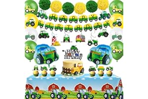 55 Pcs Tractor Birthday Party Decorations, Tractors Birthday Balloons Tractors Banner Tableclothes Flower Balls Hanging Swirl