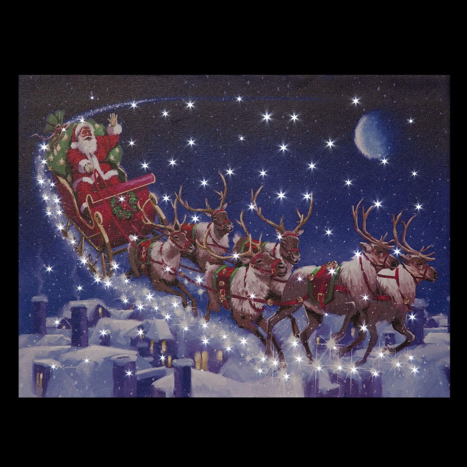 Santa S Sleigh Reindeer Fibre Optic Illuminated Wall Art