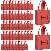 MAQUITA 48 Pcs Basketball Party Favors Gift Bags with Handles, Reusable Non-Woven Basketball Treat Bags for Team Snacks, Sports Themed Party Supplies &amp; Decorations