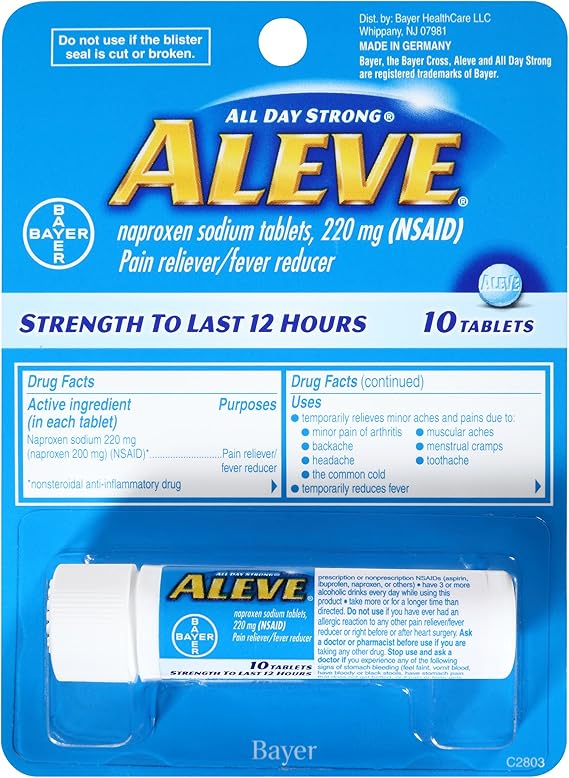 Amazon Com Aleve Tablets Naproxen Sodium 220 Mg Nsaid Pain Reliever Fever Reducer Travel Size 10 Count Health Personal Care