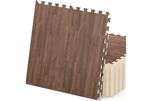 HOLYMUSS 100 Sq. Ft 3/8 Inch Thick Printed Foam Tiles Interlocking Foam Mat, 24" x 24", 25 pcs, Dark Wood Grain Style Print