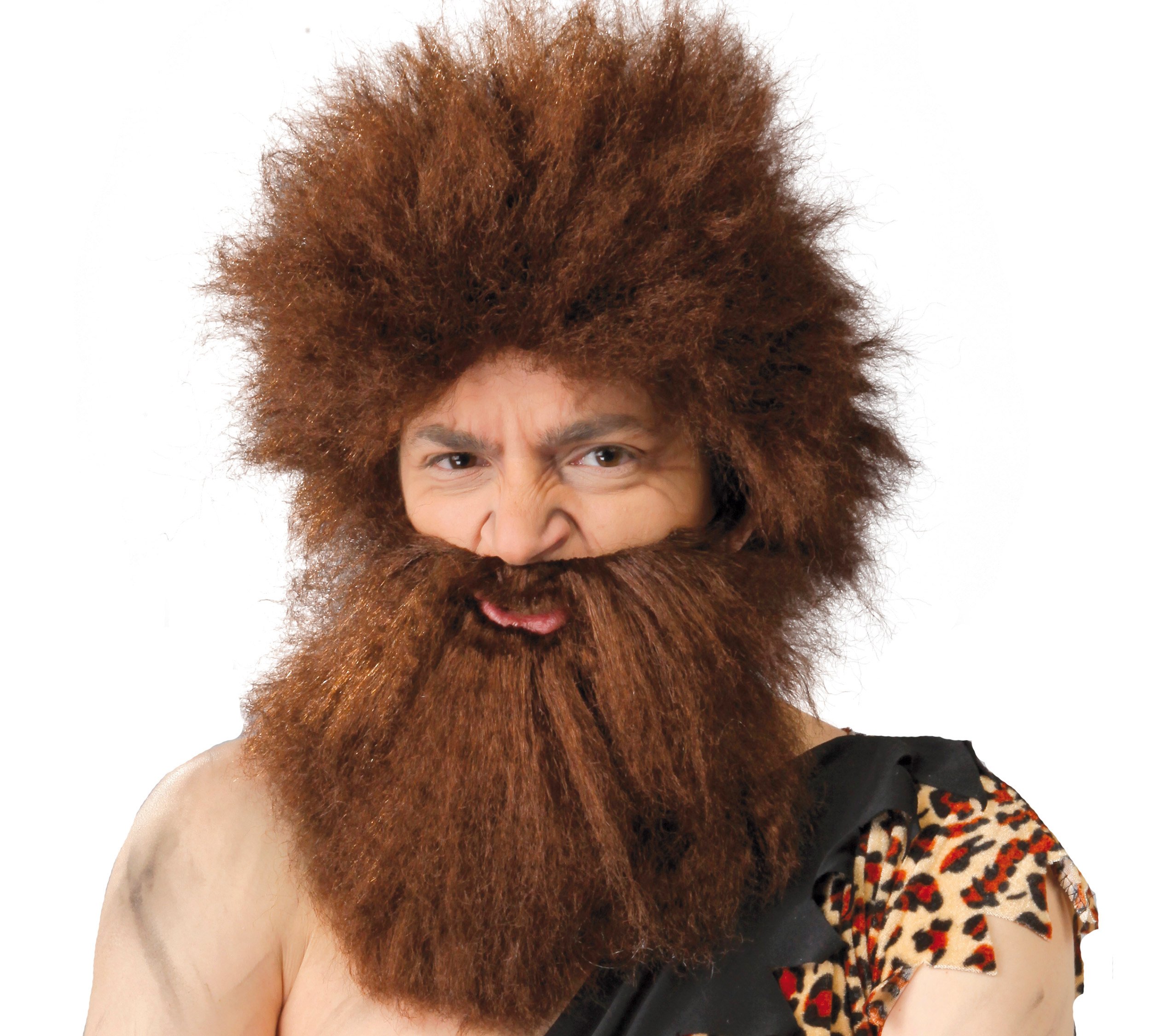 FIESTAS GUIRCA | Caveman Wig with Beard (One Size) - Fancy Dress Accessory for Adult Men - Ideal for Troglodyte Parties, Halloween and Carnival - Prehistoric Style - Brown