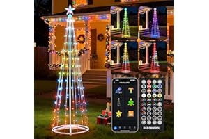 MINETOM 7.5Ft Smart LED Christmas Cone Tree Light, Lighted Artificial Tree with Star Topper, Music Sync with Remote APP Control, DIY RGB Light Show Tree for Xmas Indoor Outdoor Decorations (RGB)