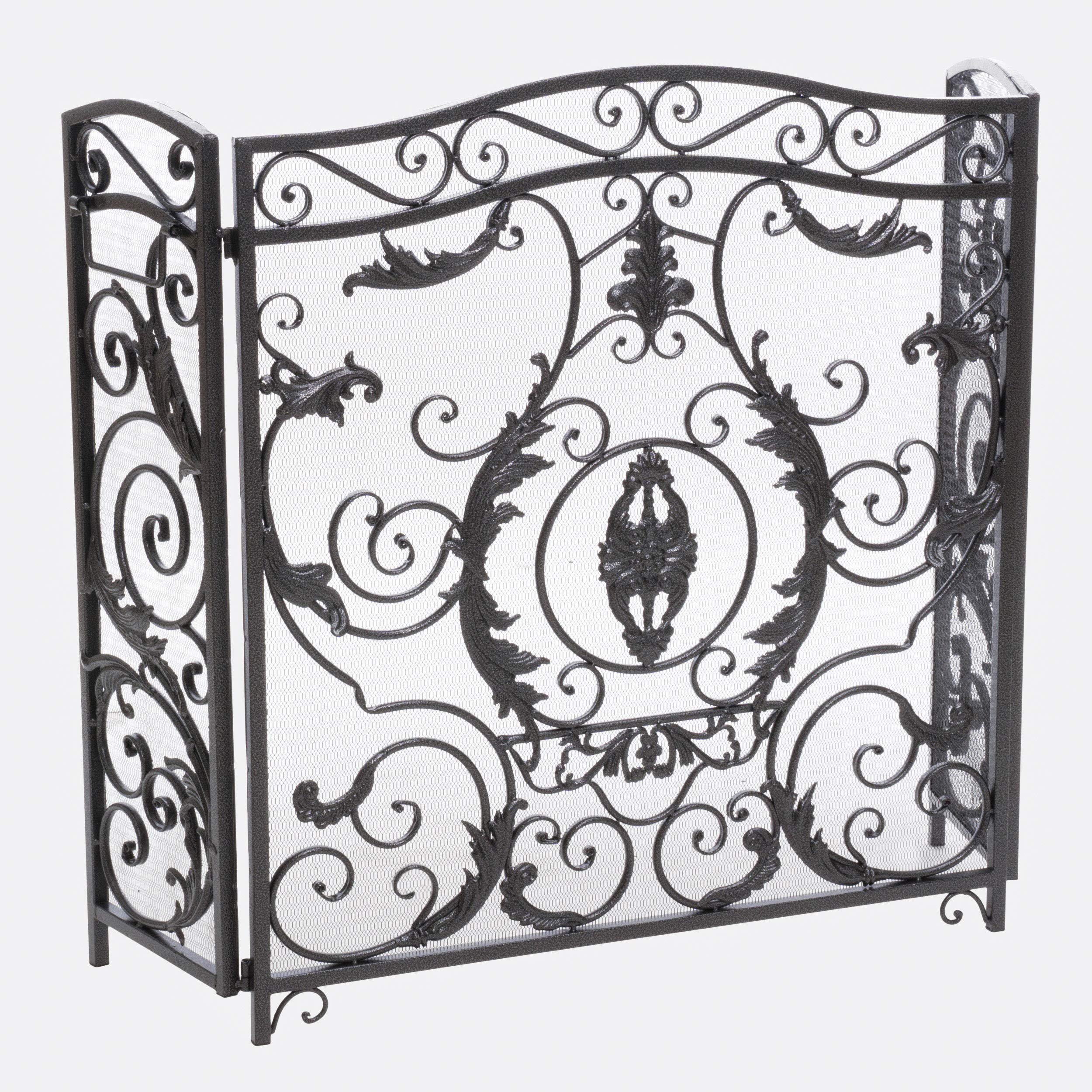 Mariella Black Silver Finish Floral Iron Fireplace Screen