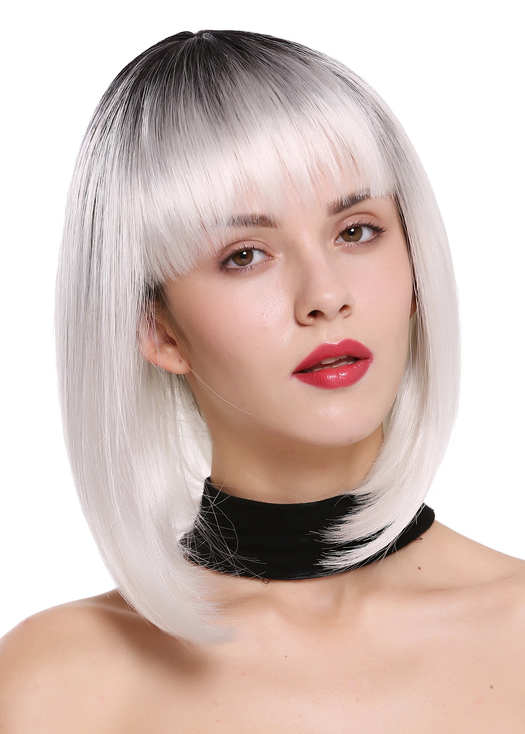 WIG ME UP - DW-2140Q-YS1+882 Lady Quality Wig Bob Longbob short smooth straight fringe bangs ombre mix black white