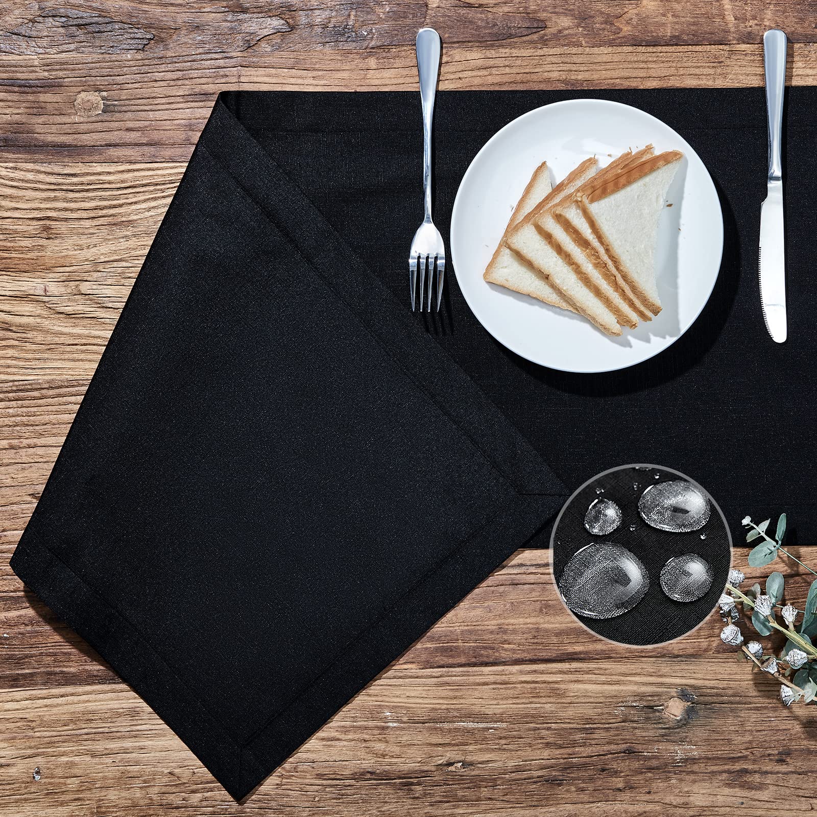 Photo 1 of Mebakuk Linen Farmhouse Table Runner Large Burlap Style Soft and Waterproof Decorative Fabric Runner for Outdoor Wedding and Dinner (14 x 48 Inch, Black)