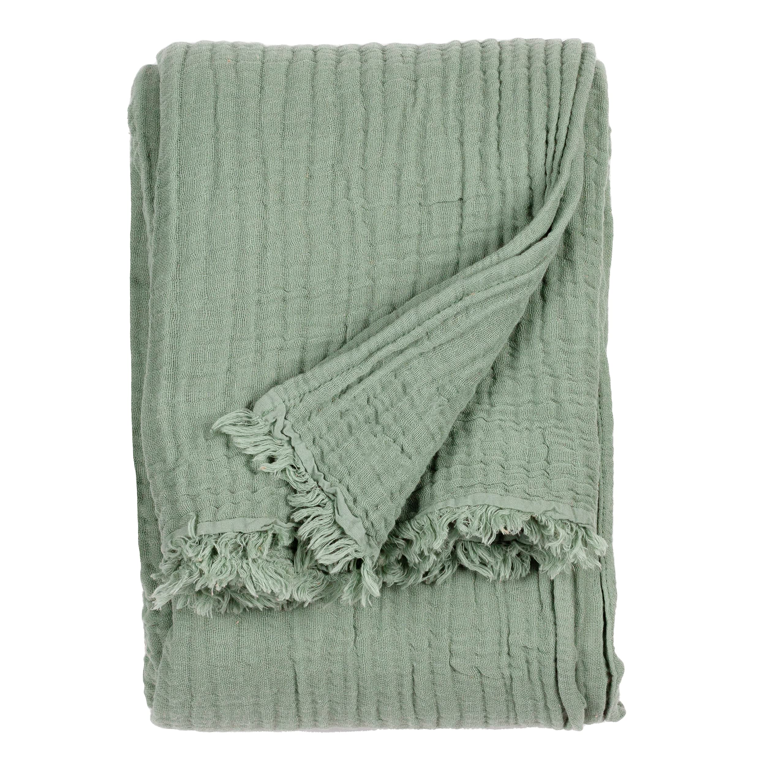 Yard furn Lark Cotton Muslin Throw – Soft Crinkle Texture Blanket (Eucalyptus – 130x180cm)