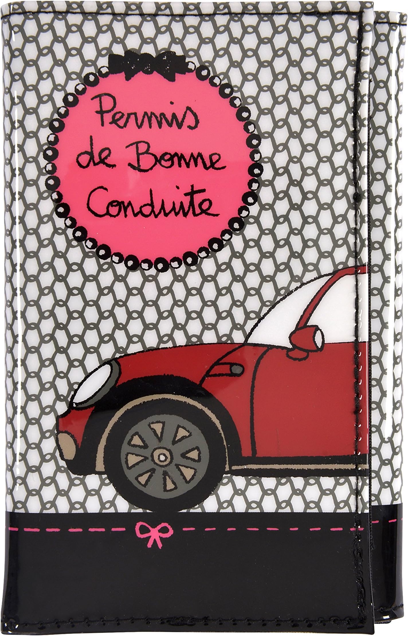 DLP - Car Document Holder with Text &ldquo;Bonne Conduite&rdquo;/"Good Driving&rdquo;, Black/Pink [in French]