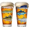 Greenline Goods – Fishing Glass Set for Fisherman and Outdoorsman – Fish Themed 16 oz Beer Glass Set of 2 - Freshwater and Saltwater Fish on the Glass