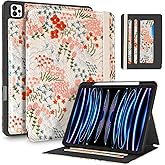 Uppuppy for iPad Air 13 Inch Case M3 2025/M2 2024, for iPad Pro 12.9 Case 6th/5th/4th/3rd Gen - Women Girls Cute Embroidered Folio Stand Cover with Pencil Holder & Card Slot Design Girly Floral Flower