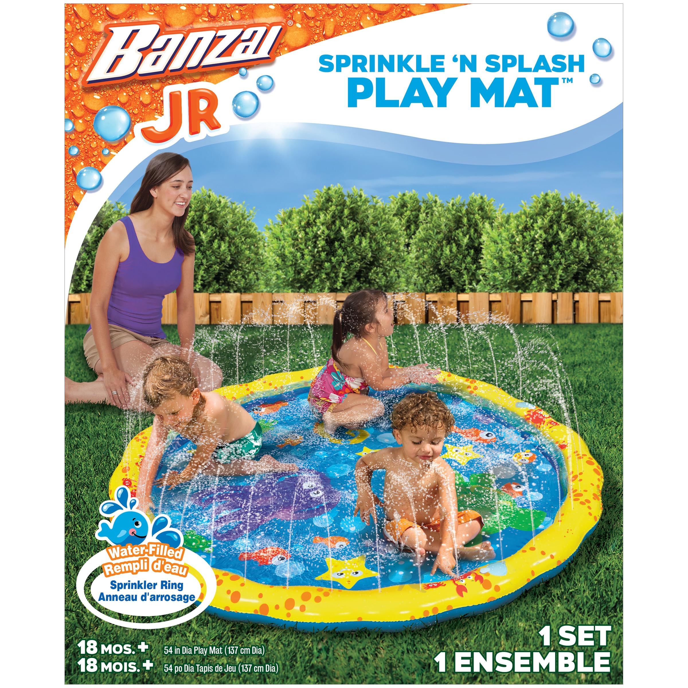 Banzai 14663 Sprinkle 'n' Splash Baby Toddler Play Mat Sprinkler Paddling Pool for toddlers & young kids, Multi-Colour