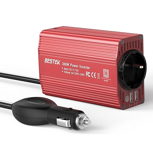 Spannungswandler 12V auf 230V,300W Wechselrichter,BESTEK KFZ Inverter mit TÜV Zertifiziert und 2 USB Anschlüsse inkl. Kfz Zig