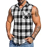 COOFANDY Mens Sleeveless Flannel Shirt Casual Summer Tank Top Button Up Sleeveless Beach Shirts with Chest Pocket