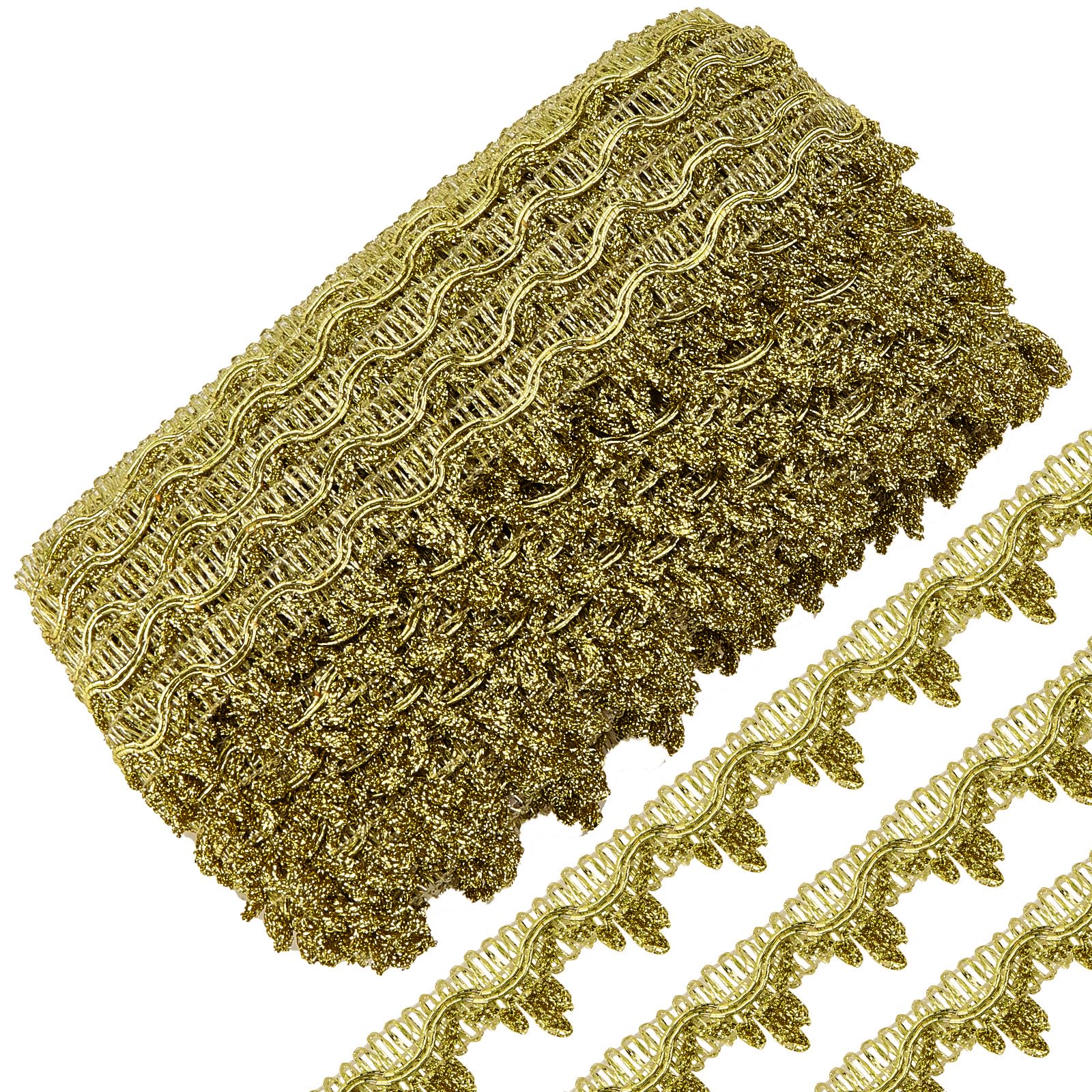 GORGECRAFT 20 Yards Metallic Braid Lace Trim Gold Flower Pattern Lace Ribbon Decorated Gimp Fringe Trim Tassel for DIY Jewelry Crafts Wedding Bridal Costume Sewing Making Bouquet Embellishments