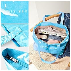 KALIDI PVC Zipper Tote Bag, Kraft Paper Beach Bag