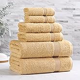 Superior Heritage Egyptian Cotton 6 Piece Towel Set, Heavyweight Towels for Bathroom, Guest Bath, Luxury Home Decor, Plush Absorbent Essentials, Includes 2 Bath, 2 Hand, 2 Face Towels, Gold