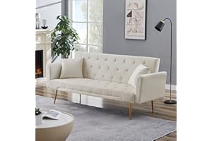 FANYE Tufted Daybed Modern Convertible Futon & Sofabed,Comfy Velvet Upholstered Loveseat Sofa Convenient Nap Sleeper Couch Bed Metal Legs Support for Home Office Apartment Living Room Furniture Sets