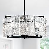 IKK Modern Black Crystal Chandeliers for Dining Room, Luxury Water Ripple Glass Light Fixture, Elegant Farmhouse Round Lighti