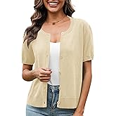 VIISHOW Women's Summer Lightweight Short Sleeve Cardigan Crochet Knit Shrug Open Front Crew Neck Button Up Casual Tops