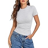 Hilor Women's Cotton Basic Tees Short Sleeve Crew Neck Stretchy Slim Fitted T Shirts Going Out Tops