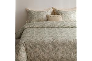 HeimenAogo Egyptian Cotton Duvet Cover Queen Size Sateen Weave, Silky Soft Boho Duvet Cover Zipper Closure, Long Staple Cotton Bed Linen Paisley Pattern 3Pcs (90" × 90")