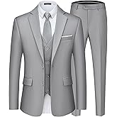 Saruit Men's Suits Slim Fit Tuxedo Suit Set 3 Piece 2-Button Solid Prom Wedding Party Blazer Vest Pants