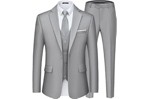 Saruit Men's Suits Slim Fit Tuxedo Suit Set 3 Piece 2-Button Solid Prom Wedding Party Blazer Vest Pants with Tie